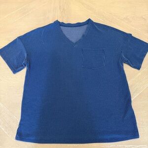 Blue Ribbed Crew Neck Short Sleeve Tee